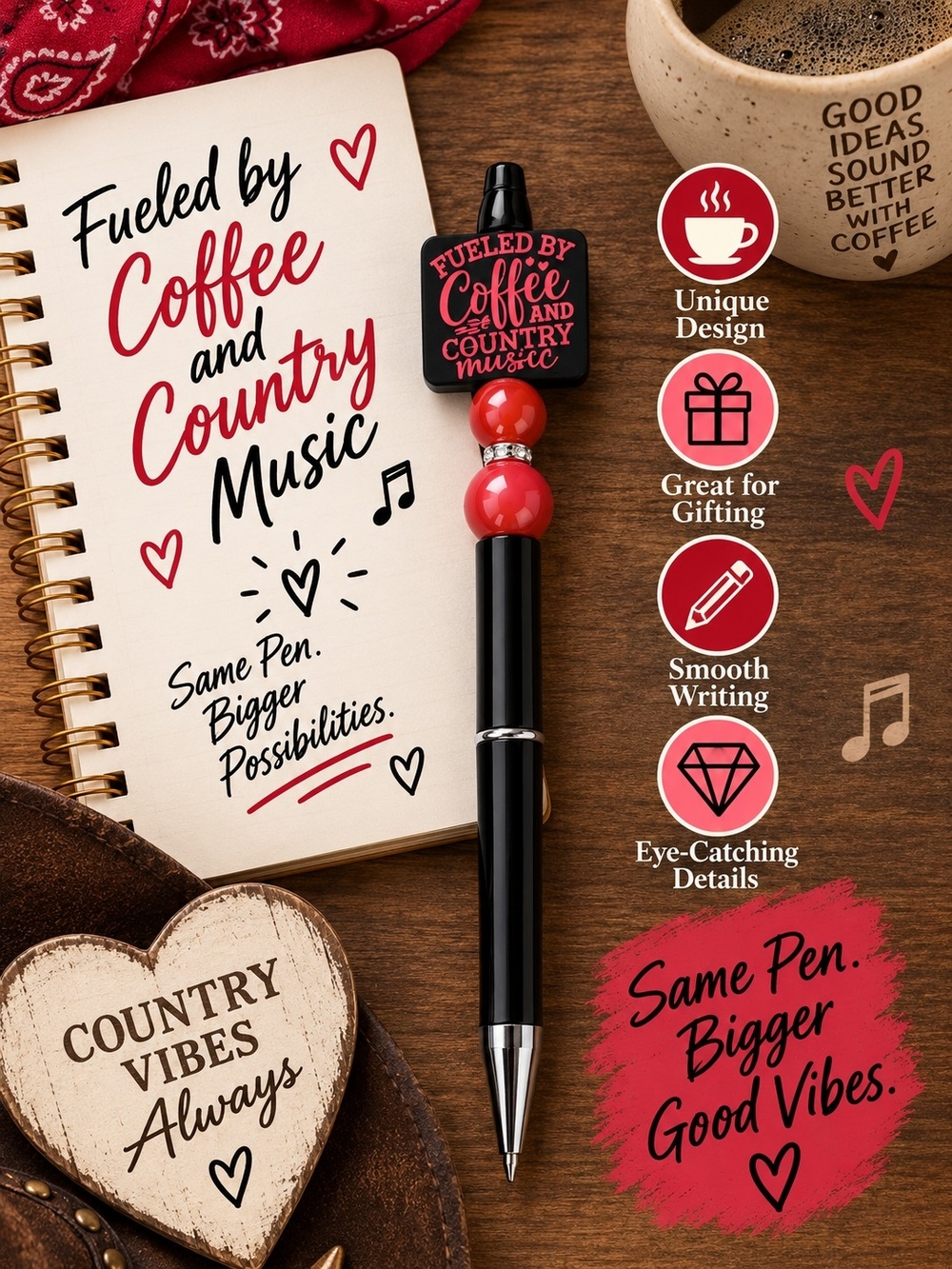 Fueled By Coffee And Country Music Handmade Ballpoint Pen!!